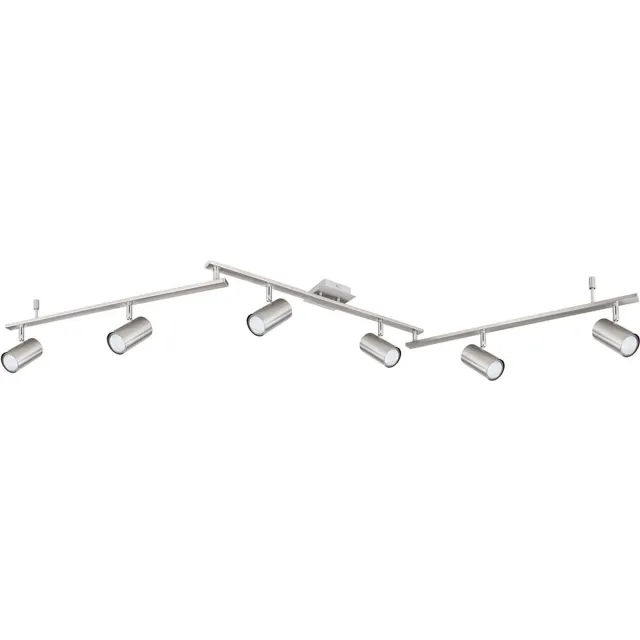 Globo Lighting Spot strip plafondspot woonkamer 6 vlammen plafondlamp zilver spots verstelbaar, metaal zilver Scandinavisch, 6x GU10 stopcontacten, LxBxH 180x10x18,5cm