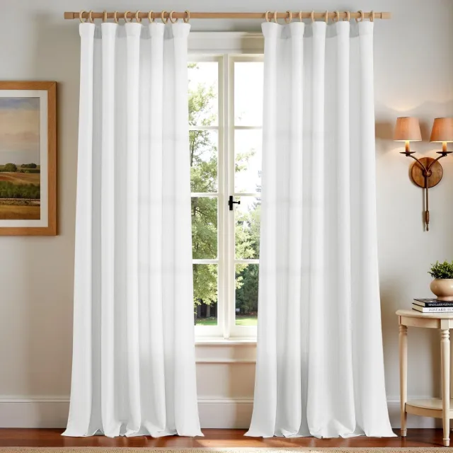 Unyqoos Moderne halftransparante gordijnen in linnenlook voor diverse kamers Wit