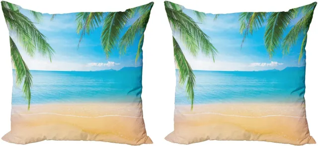ABAKUHAUS Strand Sierkussenhoes Set van 2, Exotische Lagune Zand Oceaan, Modern Accent Dubbelzijdige Digitale Print, 60x60, Zand Bruin Lucht Blauw