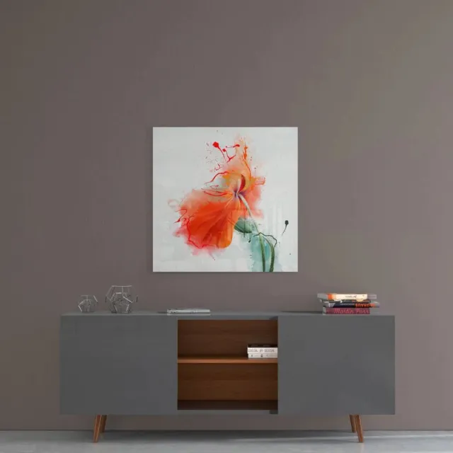 Insigne Art Glasschilderij Vierkant – Oranje Bloem – Artistieke Wanddecoratie – 40×40 cm