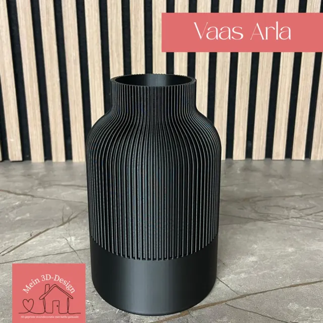 Vaas Arla - Japandi style - 3D geprint - Kunstbloemen - Legobloemen Zwart