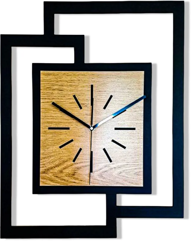 Ornament Handgemaakte Grote Houten Wandklok – Modern Minimalistisch Design, Rechthoekig Verticaal, Geruisloos, Zonder Tikkend Geluid – Voor Woonkamer, Slaapkamer, Keuken – Unieke Wanddecoratie, Industrieel Design & Stil Uurwerk, zwart en hout zwart - gouden eik
