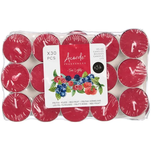 Acorde theelichtjes - rode vruchten geur - 30x - rood - waxinelichtjes/geurkaarsen - 3 branduren Kersenrood