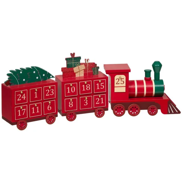 Feeric lights & Christmas Calendrier de l'Avent train en bois L. 57 cm Rouge