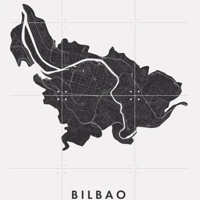 IXXI Bilbao City Map, Kunst in Kaart - 60 x 80 cm - Grote wanddecoratie en posters - Grafisch Ontwerp, Minimalisme, Line art, Abstract, Woonkamer Zwart en wit / Monochroom / Zwart
