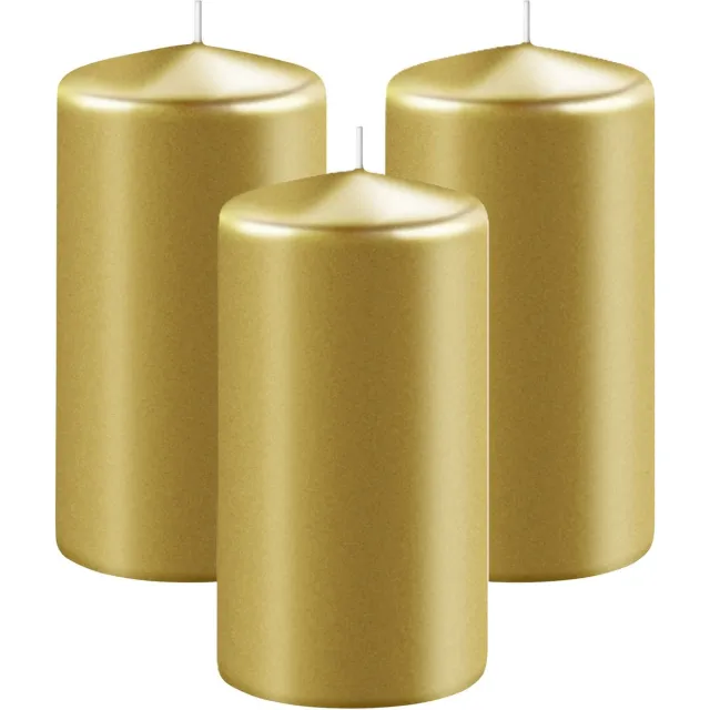 Enlightening Candles Cilinderkaars/stompkaars - 3x - goud - D8 x H12 cm - 45 branduren - Dikke kaarsen - Voor kandelaar of plateau Goudkleurig