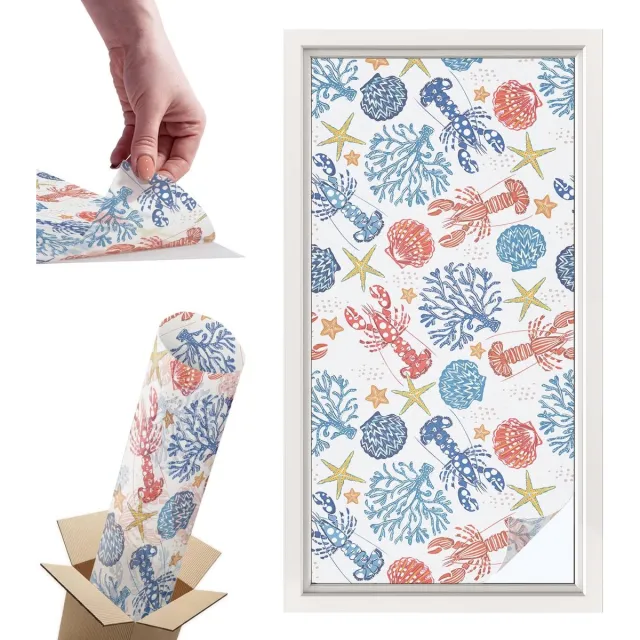 TULUP Raamfolie Anti inkijk - Kreeftenkoralen Privacy Folie Raam - 50x100 cm - Wit Anti inkijk Folie - Raamfolie Tegen inkijk Glas in Lood - Voor de badkamer, slaapkamer, hal - Raamfolie Zonwering