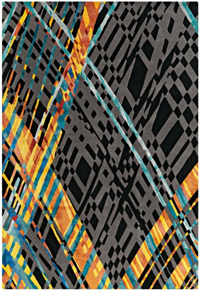 Padiro stijlvol laagpolig vloerkleed 170 x 240 cm - donkergrijs - modern streeppatroon - voor vloerverwarming - van wol, viscose en katoen
