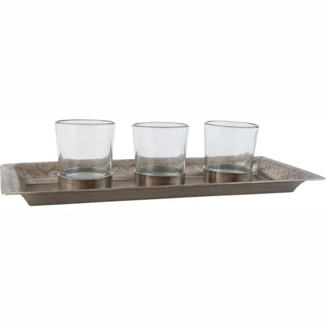 Clayre & Eef waxinelichthouder Set - Metaal & Glas- 31 x 13 x 7 cm Zilver