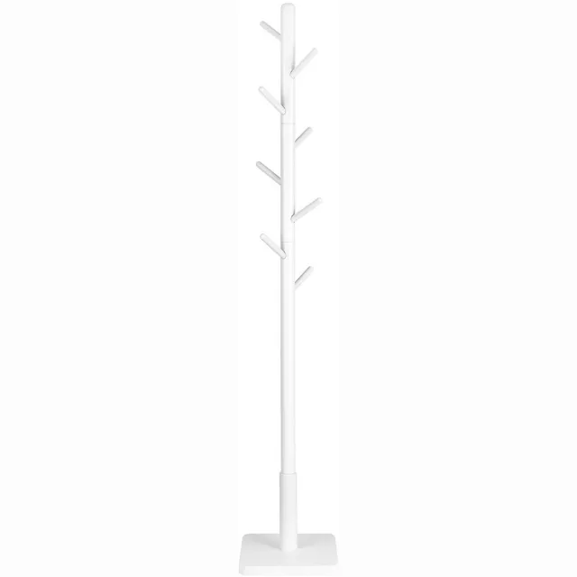LEOBERT RCR010W02 Staande Kapstok - Wit - Rubberhout en MDF - 8 Haken - 175 cm Hoog