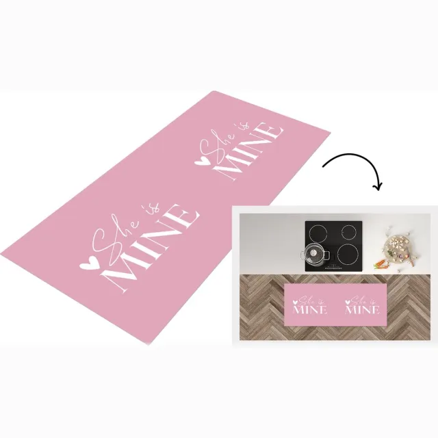 KitchenYeah Keukenloper - Loper keuken - 'She is mine' - Quotes - Spreuken - Roze - Keukenloper vinyl Multicolor