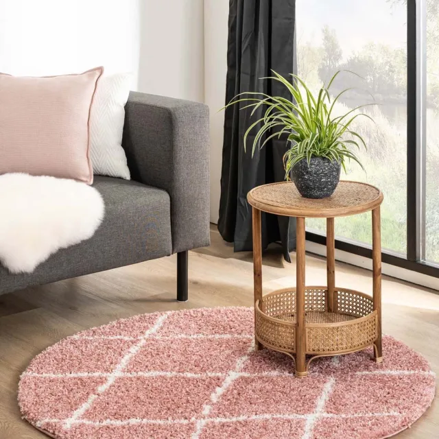 Boho&me Rond berber vloerkleed - Habitat roze/wit 240