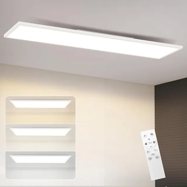 NETTLIFE Plafondlamp LED - 100cm - Lang Plafondpaneel - Wit - Plafondlamp plat - Dimbaar - met Afstandsbediening - 24W - Moderne Kantoorlamp - voor Werkplaats | Keuken | Studeerkamer | Woonkamer
