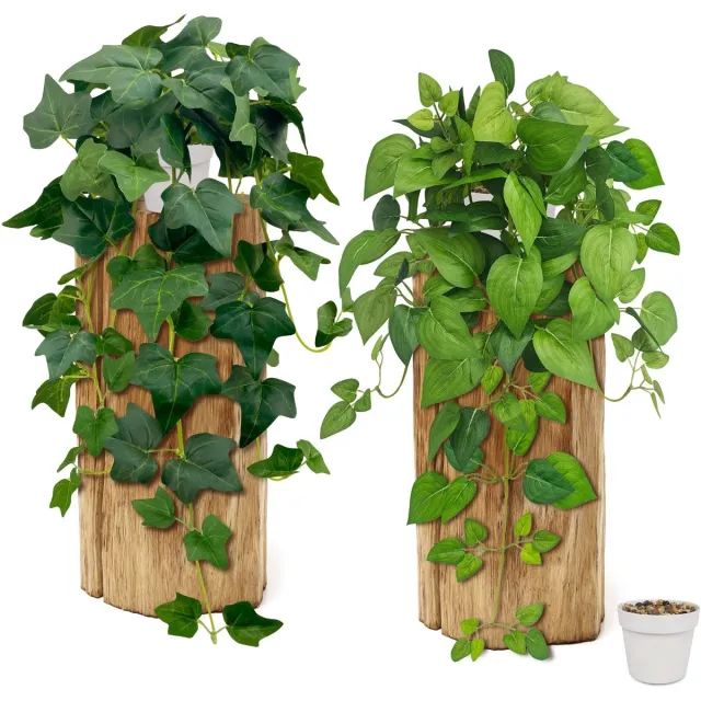 Unyqoos Set van drie decoratieve kunsthangplanten met pot voor binnen en buiten Wit