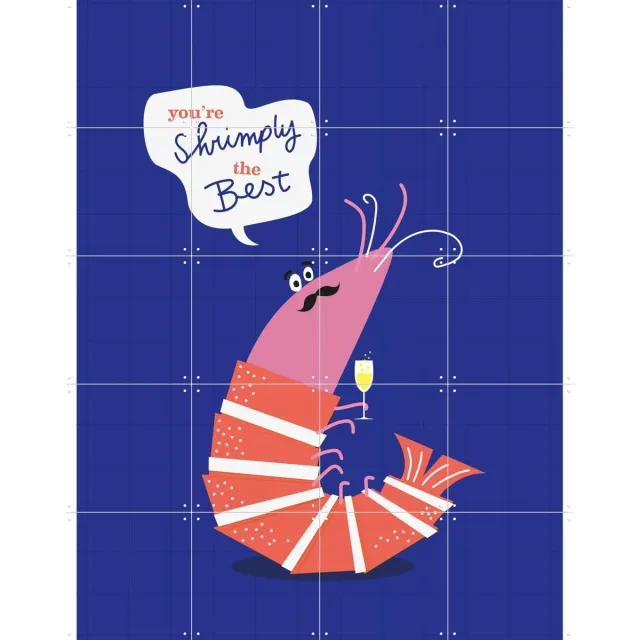 IXXI Shrimply the Best, Jetske Kox - 80 x 100 cm - Grote wanddecoratie en posters - Kleurrijk, Illustraties, Grafisch Ontwerp, Cartoonesk, Speels Roze