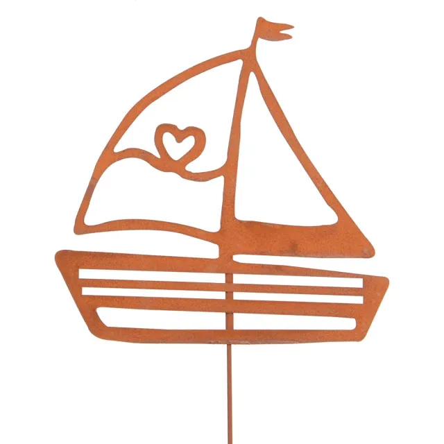 UNUS Tuinsteker zeilboot 36x35cm in roestlook tuindecoratie Bruin