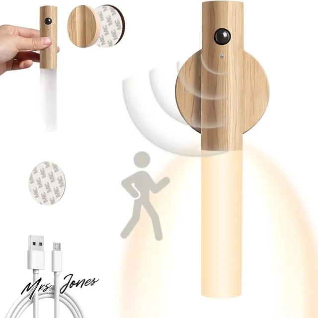 Mrs. Jones Wandlamp oplaadbaar USB hout voor binnen met bewegingsdetector inductie led-wandlamp werkt op batterijen magnetisch nachtlampje warm wit voor woonkamer slaapkamer trap hal . multi-color