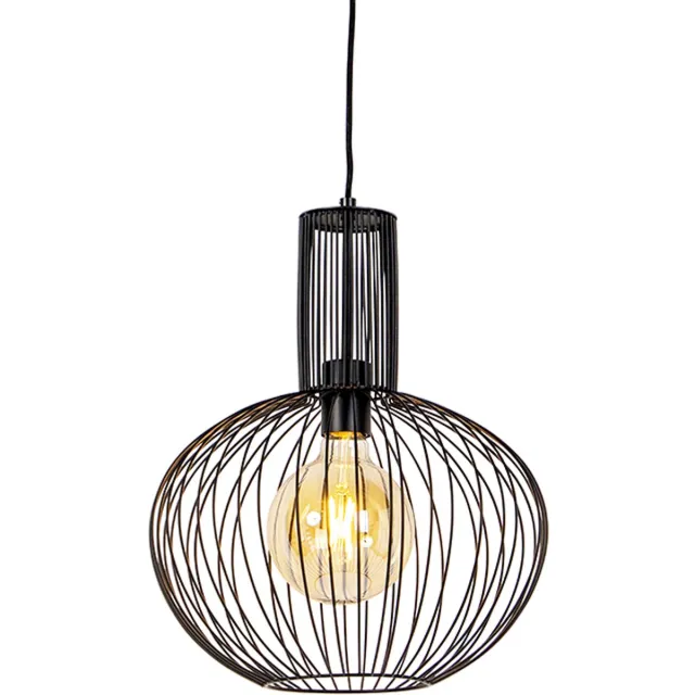 QAZQA wire - Design Hanglamp - 1 lichts - Ø 35 cm - Zwart - Woonkamer | Slaapkamer | Keuken