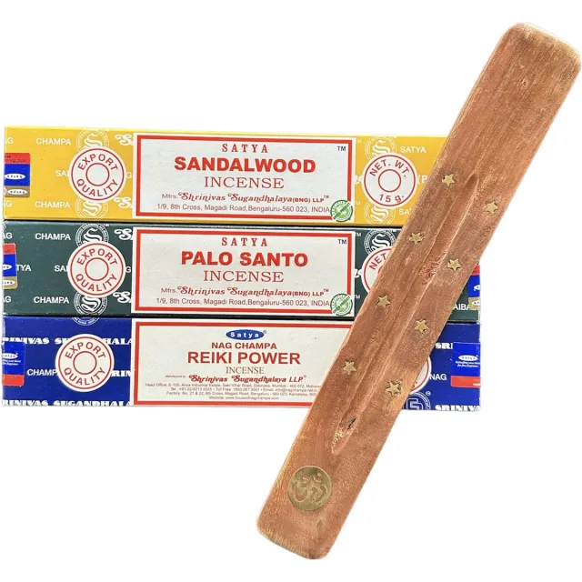 Satya Nag Champa SATYA voordeelpakket 15 grams - Satya Wierook Pakket - Sandalwood - Palo Santo - Reiki Power - Incense Sticks - wierook stokjes standaard