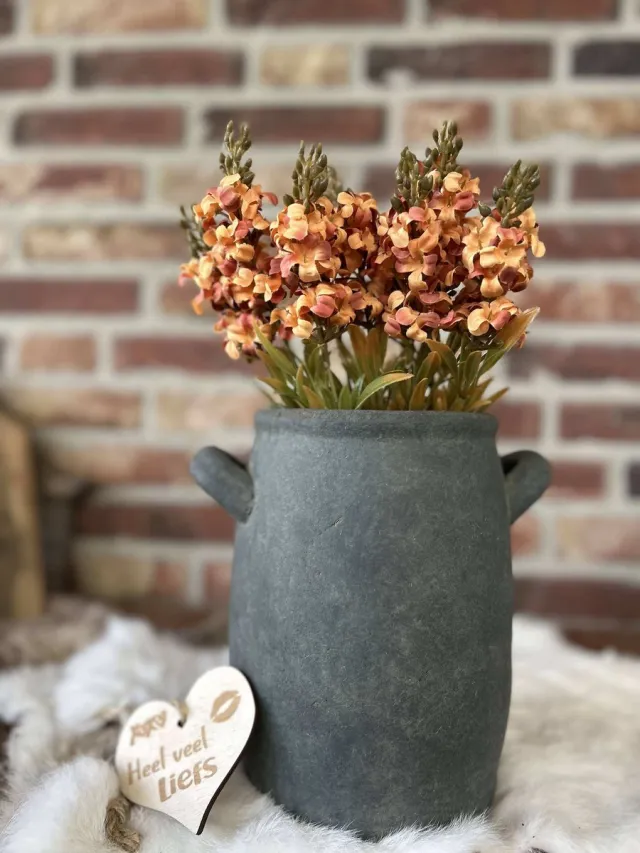Creaties van hier Pot Keuls - Compleet met Hyacint orange - 21,5 cm - brocante - vaas - met houten hartje pot 3