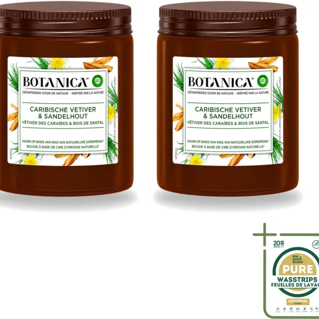 Air Wick 2 x Botanica by Air Wick - Geurkaars - Vetiver & Sandelhout - 40 Uur Brandduur - Wasstrips - Geurkaars Vetiver Sandelhout - Vetiver Geur - Sandelhout Geur - Geurkaars 40 Uur - Botanica Geurkaars Bruin