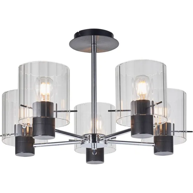 Lucande plafondlamp - 5lichts - Glas, metaal - H: 35 cm - E27 - helder, zwart