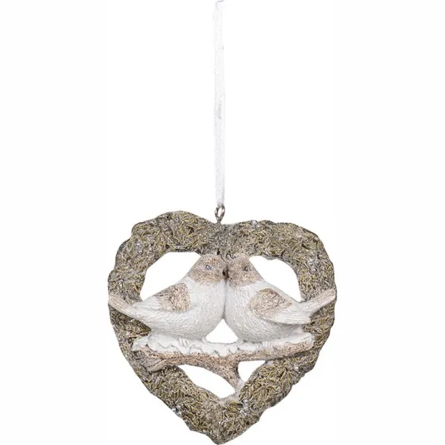Clayre & Eef Kersthanger Hart 8x2x8 cm Grijs Polyresin Hartvormig Kerstbal