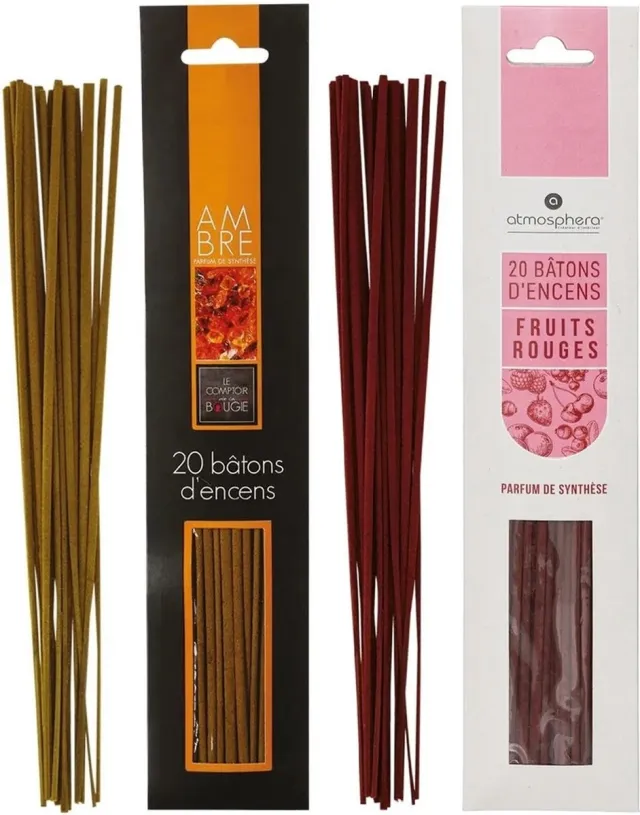 Atmosphera Wierook stokjes - set van 2 geuren - Amber en Fruitmix geur - 25 cm - Ontspanning Roze