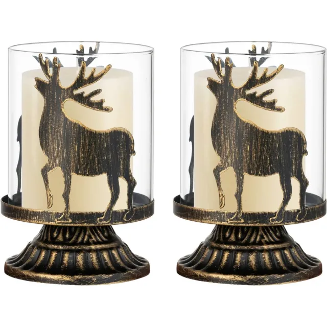 Romadedi Decoratieve hertenlantaarn rendier kaarsenhouder set van 2 Kerstmis zwart
