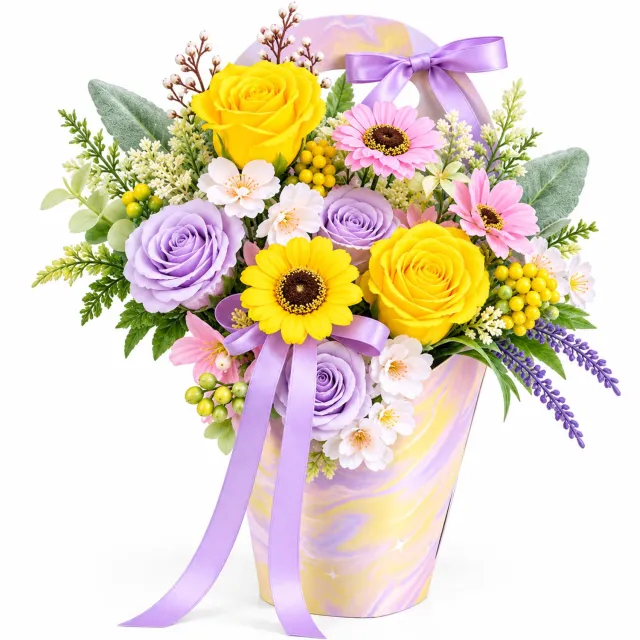 La Roselle Amsterdam Kunstbloemen Boeket met Rozen en Zonnebloemen in Cadeauhouder – Luxe Bloemencadeau voor Verjaardag, Moederdag, Valentijn, Kerst, Jubileum, Bedankje en Feestelijke Gelegenheden | La Roselle Amsterdam Blauwe - Witte