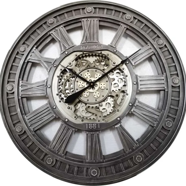 Mansion Gear Clock Industrial Elec Antic 117*12cm Grijs