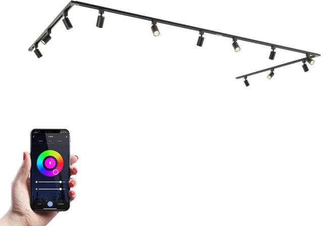 HOFTRONIC railverlichting pakket U-vorm – 4x 1,5 meter rail – 12 RGBWW GU10 railspots – dimbaar – aluminium zwart – IP20 – modulair – 230V – smart track lights woonkamer keuken