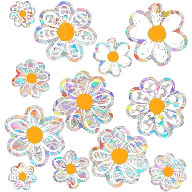 Cosensi Raamstickers Voorjaar Zomer Madeliefjes Set van 12 - Dubbelzijdig met Regenboogprisma Effect - Vogelbescherming - Raambeelden - Ramenfolie Bloemen