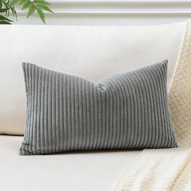 Famanu Corduroy kussensloop, kussenovertrek, decoratief sierkussen, bankkussen, sierkussen voor bank, woonkamer, 40 x 60 cm, grijs