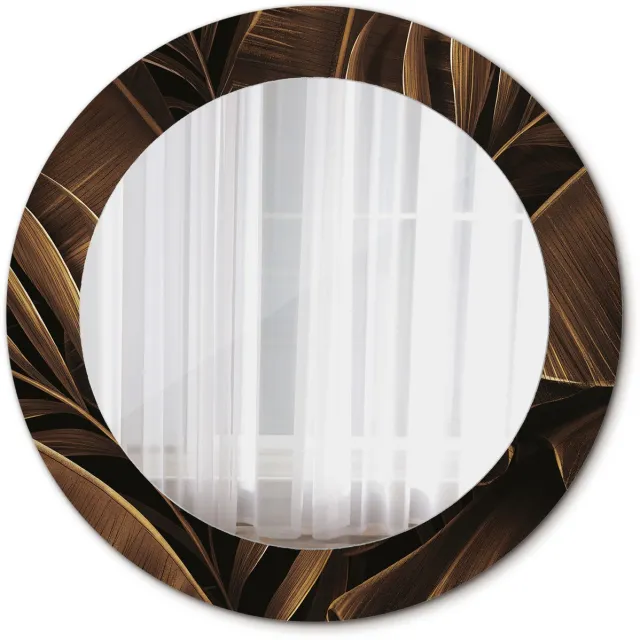 TULUP Spiegel - Spiegel op gehard Glas - Ronde Spiegel - Bruine bananenbladeren - Diameter: 60 cm - Decoratieve spiegel met patroon - Woonkamerspiegel - Inloopkastspiegel - Hal - Bruine - Wanddecoratie Spiegel - Visagiespiegel - Montageset Bruin Bruine bananenbladeren