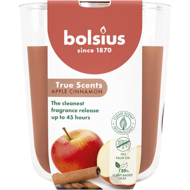 Bolsius 4 stuks Bolsius geurglas appel kaneel - apple cinnamon geurkaarsen 97/85 (45 uur) True Scents rood