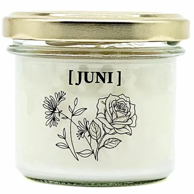Candlelight-on geurkaars met geboortebloem en geboortedatum - 18 juni - o.b.v. sojawas en etherische oliën Wit
