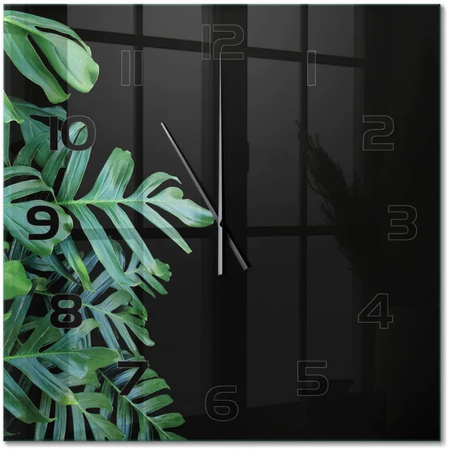 TULUP Wandklok - Monstera Wandklok Glas Decoratie - 60x60 cm - Groente Gekleurde Glazen Klok - Zwarte handen - Vierkante Klok - Klok Glas Met Opdruk - Moderne Wandklok Glas
