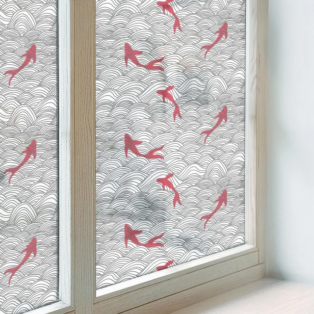 Coloray Privacy Folie Raam - Golvend patroon Anti inkijk Folie - 50x146 cm - Zwart-wit Privacy Folie Raam - Raamfolie Tegen inkijk Glas in Lood - Voor de badkamer, voor de hal, voor het kantoor. - Raamfolie Zonwering Zwart-wit - Golvend patroon