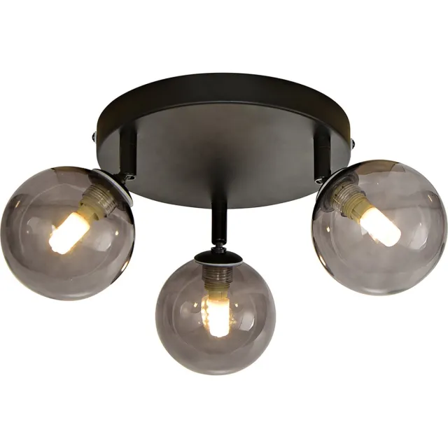 Olucia AMER - Badkamerplafondlamp - Zwart / Grijs - Geschikt voor Badkamer - Vorm: Rond