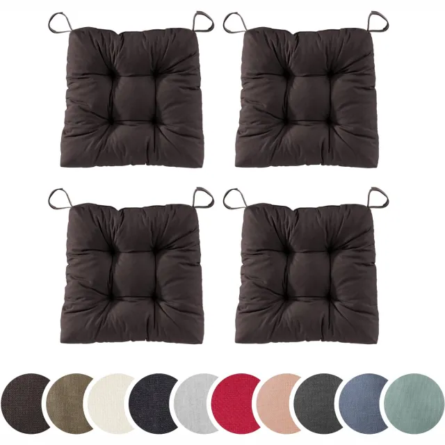 Sleepling set van 4 stoelkussens Basic 20 | 40 (voorkant) / 35 (achterkant) x 38 x 7 cm | zitkussen voor binnen en buiten | hoes van 100% katoen | met klittenband | Made in EU | bruin