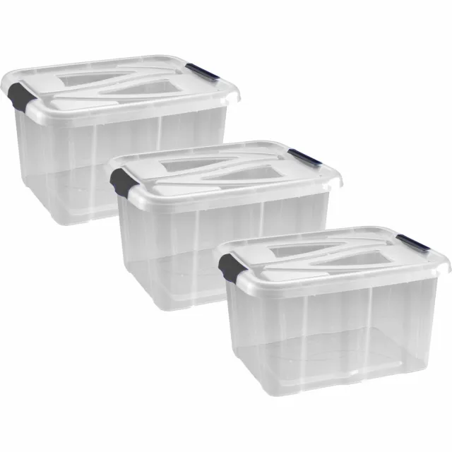 Hega hogar opbergbox - 4x - transparant/zilvergrijs - 30 liter - 49 x 39 x 26 cm - kunststof - opbergdoos - opbergbak