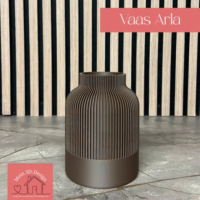 Vaas Arla - Japandi style - 3D geprint - Kunstbloemen - Legobloemen Donkerbruin