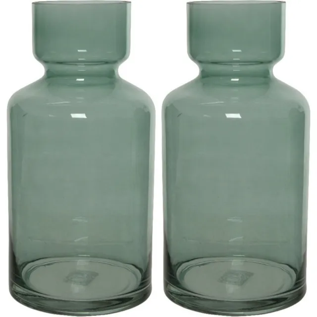 Decoris Set van 2x stuks groene vazen/bloemenvazen 6 liter van glas 15 x 30 cm - Glazen vazen voor bloemen en boeketten
