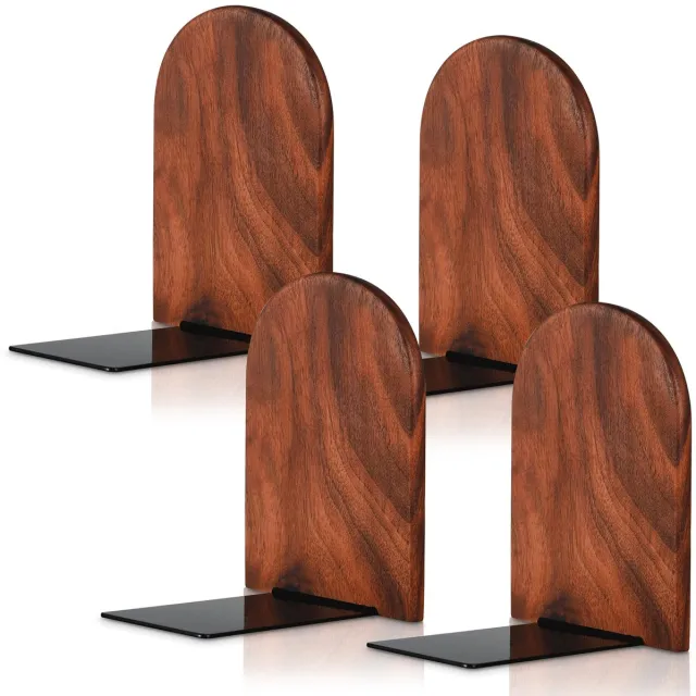 Novaware Boekensteun - 4 Stuks - Boekensteunen - Plank Organizer - Boekenhouder – Boekenrek - Boeksteun - Walnoothout Bruin