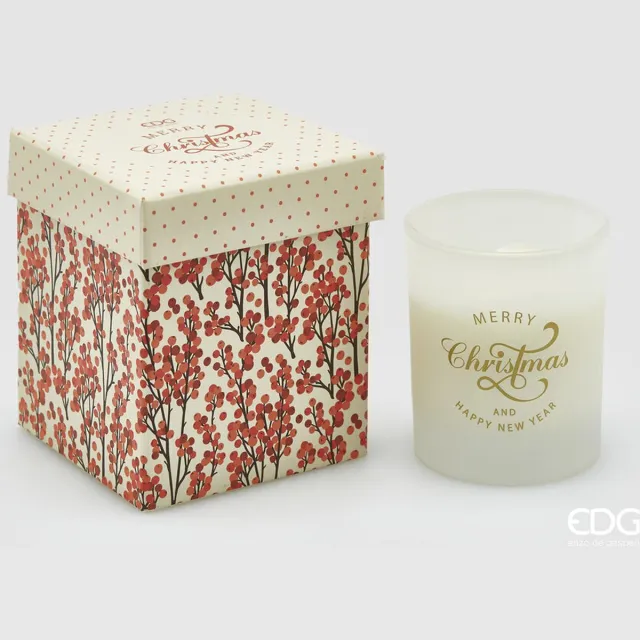 EDG - Enzo De Gasperi EDG Enzo De Gasperi Kerstkaars in glas Wit H9 D8 met Muziekdoosje wit rood