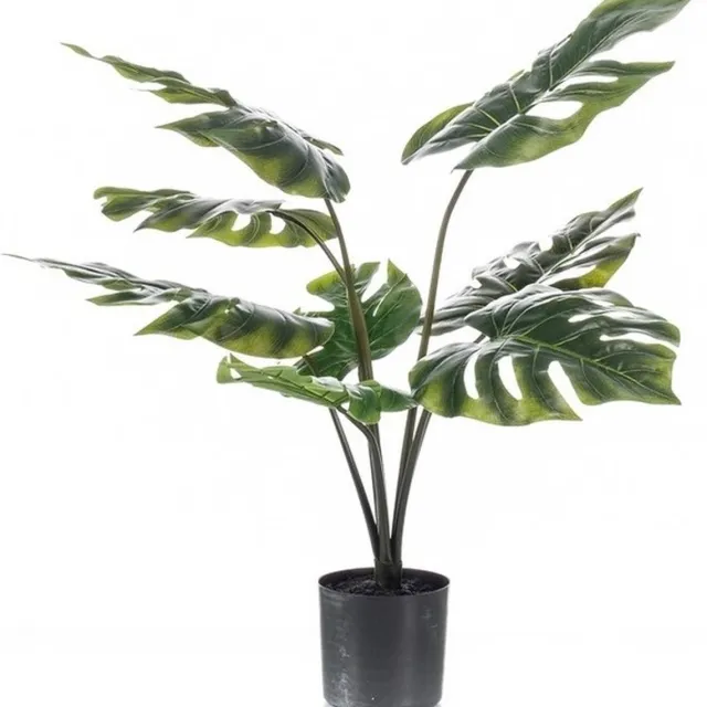 Shoppartners Groene Monstera/gatenplant kantoor kunstplant 60 cm in zwarte pot - Kantoorplanten/kunstplanten/nepplanten