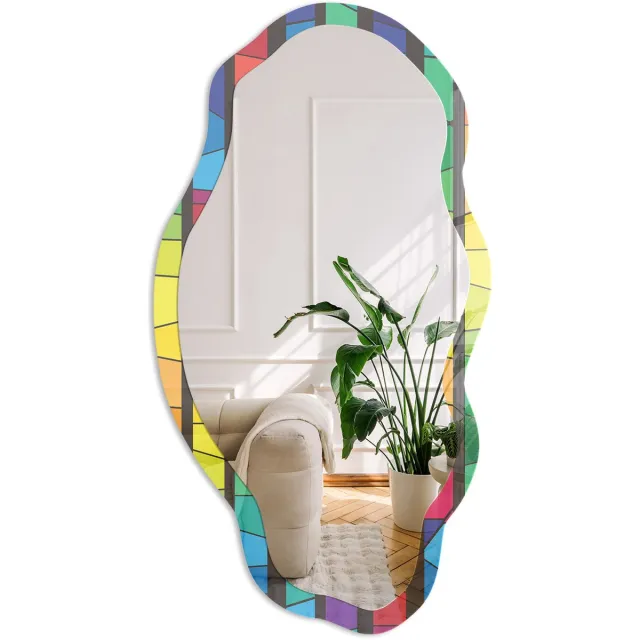 Coloray Kleurrijk Mozaïek Spiegel - Geel Rechthoekige Spiegel Voor Interieur - Organische Spiegel - Woonkamer, Kantoor, Hal - Geometrisch - 45x90 cm - Totale afmeting 52x97 cm Kleurrijk Mozaïekmotief, Geel
