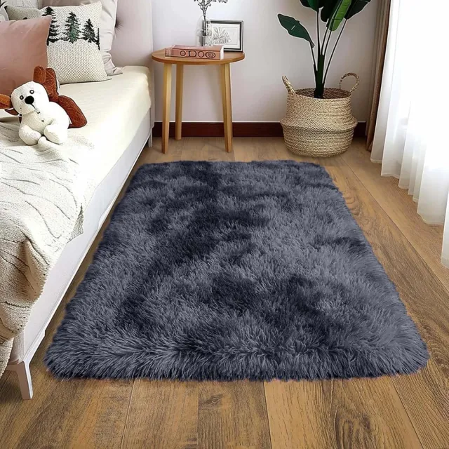 KZQ Hoogpolig vloerkleed - 2 × 3 ft - grijs - voor kinderen, dames, heren - 60 × 90 cm