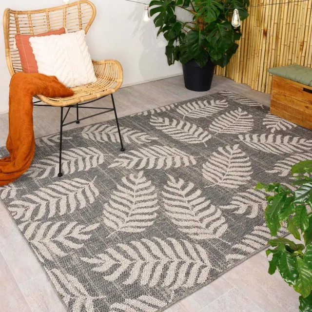 Boho&me Buitenkleed palmbladeren Sunny - donkergrijs 80x150